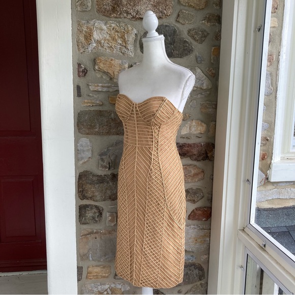 Marciano Axel embellished corded lace strapless gold dress women’s large - Picture 7 of 16